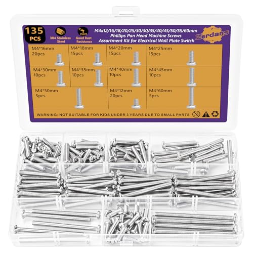 135Pcs M4 Pan Head Machine Screws Kit, 12-60mm 304 Stainless Steel - size: M4 Assorted Sizes