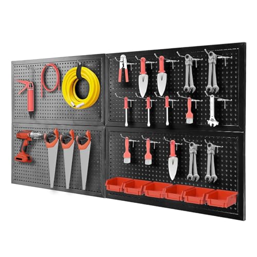 Jack Boss 48x24 Inch Metal Pegboard Wall Organizer, Black Pegboard Panels Tool Organizer Kit with Accessories Hooks and Bins, Peg Board Utility Tool Storage for Garage Workbench Shed