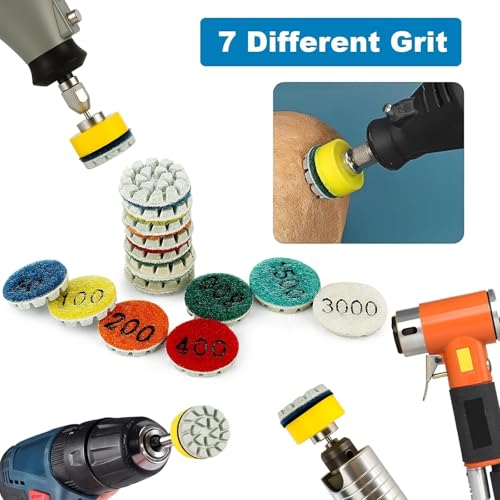 1inch 25mm Mini Diamond Polishing Pad 16Pcs/Set, 7 Different Grit 50#-3000# Water Sanding Discs & M6 Thread 3mm/6mm Shank Hook & Loop Backing Holder for Detail Fine Grinding - style: 3mm 6mm Shank 7Grit