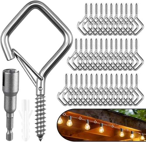 40 Pcs 304 Stainless Steel Eye Screw Hooks for Hanging Heavy Duty.Windproof Ceiling Hooks for Hanging Plants,Cup,Wind Chime,Bird Feeders,Christmas String Lights at Indoor&Outdoor 2.2 Inch - size: 40 PCS