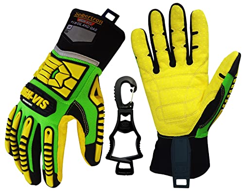 Seibertron High-Vis Series Cut Resistant Reducing Anti-Impact Mechanics Heavy Duty Safety Rescue Oil and Gas Gloves - color: Green-sdxc5 En388 4543ep Cut Resistant+clip, size: X-Large (Pack of 1)