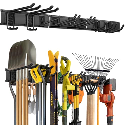 Garage Tool Organizer Wall Mount, 48in Tool Rack, 420LBS Capacity - size: 48" 3 Panels & 8 Hooks
