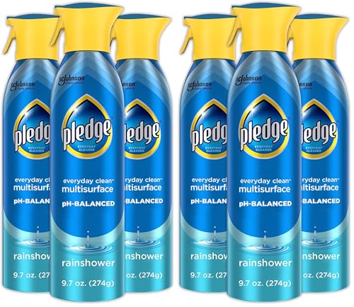 Pledge pH-Balanced Multisurface Spray, Gently Clean 101 Surfaces, Remove Dust and Messes, No Residue - Rainshower Scent, 9.7oz, Pack of 6 - size: 9.7 Fl Oz (Pack of 6)