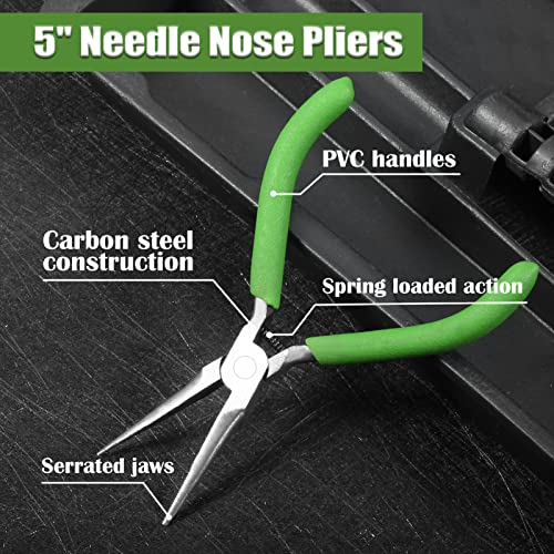Small Needle Nose Pliers for Jewelry Making, 5 Inches Long Nose Pliers with Long Tapering Mini Pliers Serrated Jaws for Bending Wire, Gripping - style: Needle Nose Plier