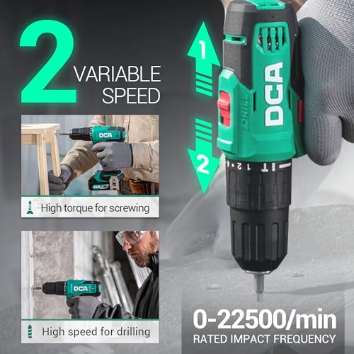 DCA 20V Cordless Hammer Drill Set, 354 In-lb Torque, 1/2" Keyless Chuck, 22500 IPM, 2 Variable Speeds, 18+1+1 Position, Power Impact drill with 14 Drill/Driver Bits for Brick, Metal, Wood ADJZ2035i13 - style: 354 In-lb hammer drill