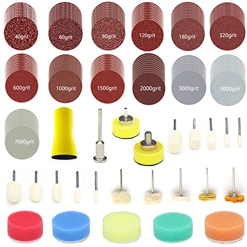149pcs 1inch Sandpaper 40-7000grit Sanding Disc with Polishing Buffing Wheel Set Shank Backing Pad,Polishing Pads and Buffering Pad for Drill Grinder Rotary Tools, Wood Metal Jewelry - style: 1inch-149pcs
