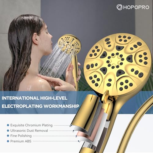 HOPOPRO High Pressure Handheld Shower Head Set with 6 Shower Settings, Gold - color: Gold, style: 6 Modes