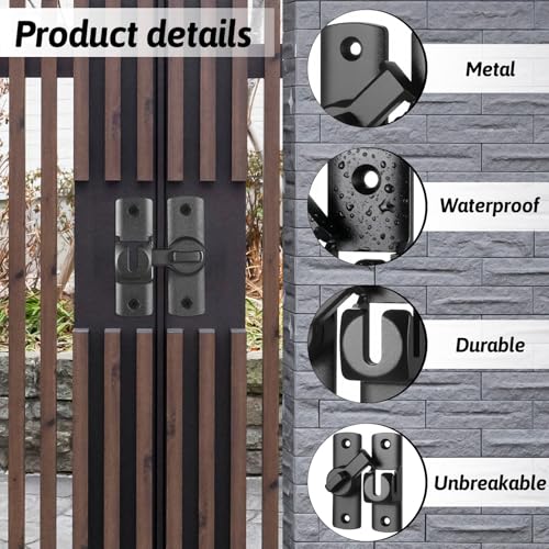 2 Pcs 90/180 Degree barn Door Lock, 90/180 Degree Flip Doors Latch Heavy Duty Rust-Proof Safety Sliding Door Lock with Mount Screws for Barn, Garden, Bathroom, Cabinet, Window, Sliding Door(Black)
