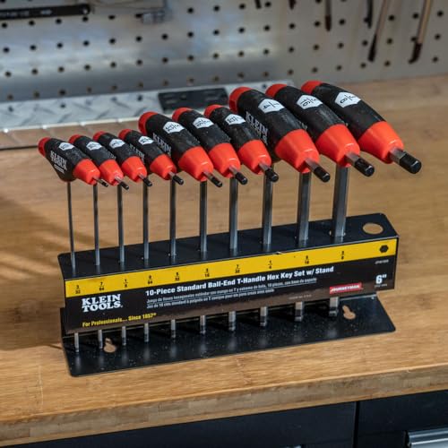 Klein Tools JTH610EB Ball End T-Handle Hex Key Set, SAE Inch Sizes Allen Wrench Set with 6-Inch Blades, Stand Included, 10-Piece - size: 10 -Piece