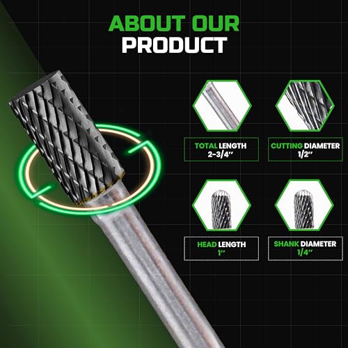 Carbide Burr Set 1/4" Shank 10-Pc Double Cut Die Grinder Bits Metal | Milling, carving and deburring hard wood and metal