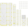 Quilting Ruler, Sewing Ruler, 8 Pack, Acrylic Quilting Templates(6"x17", 3"x17", 2"x16", 1.5"x12", 1"x12", 1"x6", 8"x3"), Non Slip Rings 25 Pieces, Sewing and Quilting Supplies - Clear/Yellow - color: yellow