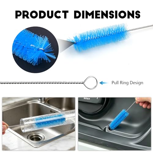 2PCS Flexible Long Drain Brush, 78 Inch Nylon Stainless Steel Tube Cleaning Brush, Slim Long Hose Pipe Cleaning Tool for Auto Sunroof Drain Hole, Car Fridge, Kitchen Sink (Double End-Blue) - color: Double End-blue
