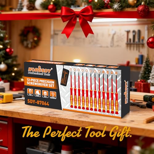 HORUSDY 12-Piece Precision Screwdriver Set, 1000V Insulated Electrician Screwdrivers with Magnetic Tips & Rotatable Top Cap, Phillips PH0/PH00, Slotted 1.8–3mm & Torx T5–T10 with Portable Storage Bag - style: 12-Piece Precision Screwdriver Set