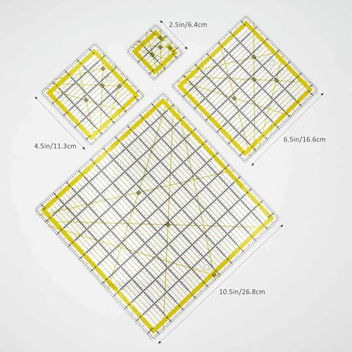 Quilting Rulers Sewing Ruler,Acrylic Quilting Ruler Templates,Precision Cutting Tools for Patchwork Fabric,Sewing Supplies Yellow(2.5"X2.5",4.5"X4.5",6.5"X6.5",10.5"X10.5") - color: Yellow