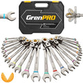 GRENPRO 23PC Flex Head Ratcheting Wrench Set Metric&SAE OpenEnd Combination - style: 23PCS Nickel Flex-Head Ratcheting Wrench Set