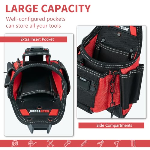 MELOTOUGH Small Electrician Tool Pouch Nail Screw Work Pocuh Tool Belt Pouch with Belt Clip Attachment Tradesman Tool Bag Pouch with Hammer Loop Electrician Tool Holster