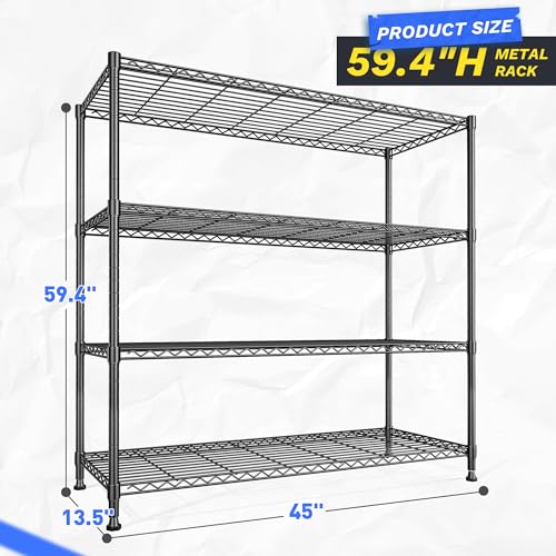 DurayLoly Extra-Wide 4-Tier 800LBS Storage Rack, Adjustable Shelves, Black - size: 45" W x 59.4" H x 13.5" D