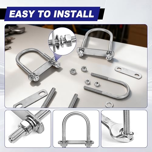 2 Sets M10 U Bolts 3 Inch Wide, 3/8" x 3"W x 6" L | 304 Stainless Steel U Bolt Heavy Duty for boat trailer with Nuts, Bolt Plate and Washers,3/8 u bolt 3 inch,Metric bolts - size: M10 x 78mm x 162mm