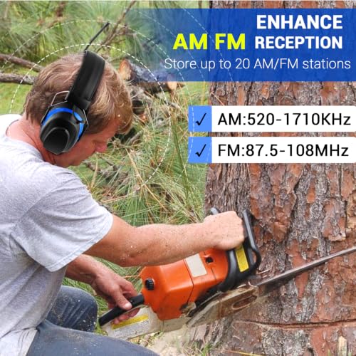 Bluetooth 6.0 AM FM Radio Headphone,Earmuff for Mowing,Construction - color: Blue