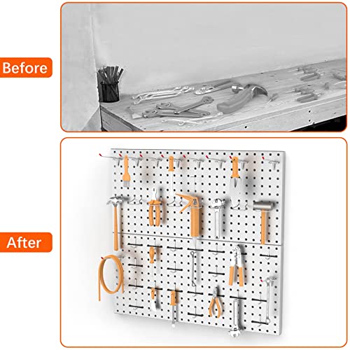 TORACK Metal Pegboard Wall Tool Organizer 24"x24", 70 PCS Tools Pegboard - color: Gray