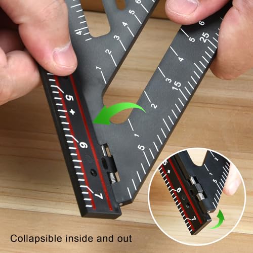 Advanced Carpenter Square, Folding Square Rafter Square with Level, Jig Block, Combination Square Triangle Ruler Woodworking Layout Tool for Architects, Designers, Students