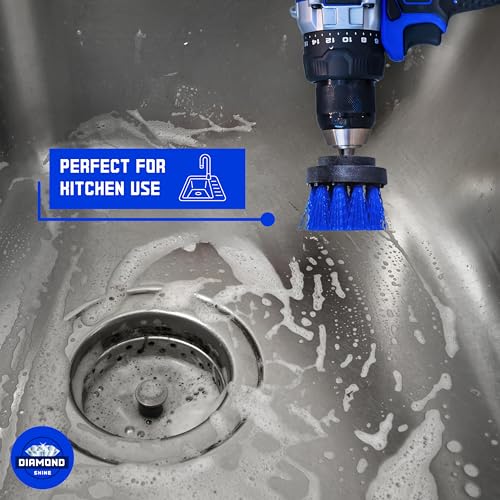 Diamond Shine 3-Pack Multipurpose Drill Brush Attachment Set – Turns Drill Into Electric Power Scrubber for Tile, Grout, Floors, Bathtub & Shower