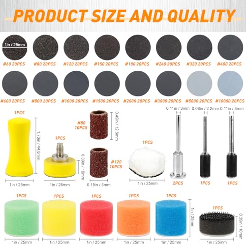 354 PCS 1 Inch Wet Dry Sanding Discs Drums 60-10000 Grit Assorted - style: 1 IN MIX