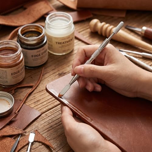 Double-Headed Stainless Steel Leather Edge Paint Roller, 2 PCS Leather Edge Dye Pen, Colorful Edges Roller Applicator Pen Printing Tool Leathers Working Tools Oil Paint Rollers for Dyeing DIY Craft