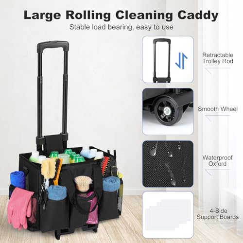 Housolution Rolling Cleaning Caddy Bag with Wheels, Black - color: Black, size: Medium