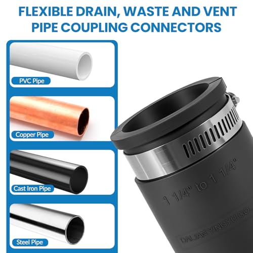 2 Pcs 1-1/4 IN Flexible PVC Pipe Coupling with Stainless Steel Clamps Fit 1-1/4 IN Nominal Pipes, Couplers for Plastic and Copper Pipe Plumbing Connections, Drain Repair, Dust Hose - size: 1-1/4 in