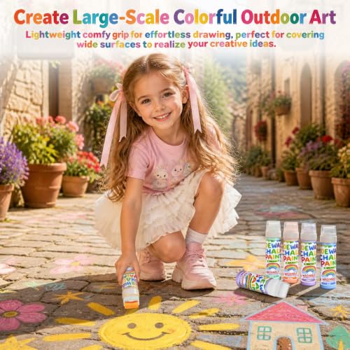 6 Pcs Roller Sidewalk Chalk Paint Set, Washable Powdered Chalk Mix in Water with Foam Rollers, Outdoor Art Graffiti Toy Kit for Kids Driveway, Playground and Sidewalk Paint (6 Colors)