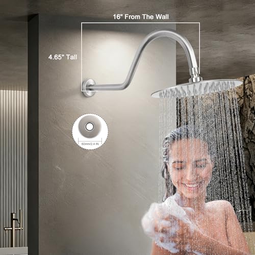 NearMoon Shower Extension Arm with Flange - S Shaped High Arc Gooseneck Long Shower Extender Pipe, Perfect for Rainfall Shower Head - Bathroom Accessory,16 Inch (Brushed Nickel) - color: Brushed Nickel