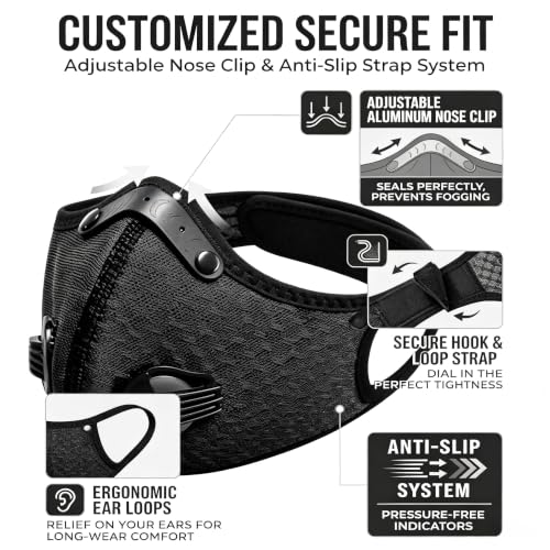 Detachable Protective Goggles Riding Mask,Reusable Carbon Filter Dust Mask with Adjustable Goggles,Windproof, dustproof, and Anti Droplet, All Season Universal Sports mask(Black)