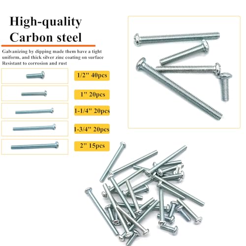 115 Pcs 5 Sizes #8-32 Machine Screws Knob Cabinet Screws Electricians Screws, Carbon Steel Zinc-Plated Phillips Pan Head Machine Screws Assortment Kit - size: #8-32-5Size-115P