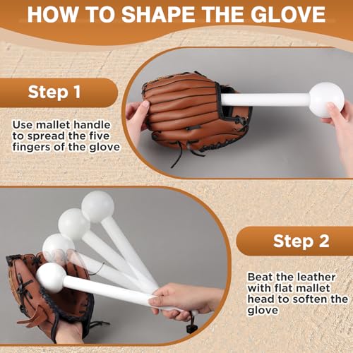 Hollowfly Baseball Glove Mallet 12 Inch Baseball Softball Glove Shaping Hammer with Leather Rope- Quick Create Ball Shaped Pocket for Softball - color: White