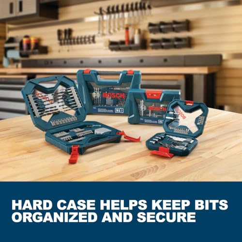 BOSCH MS4034 34-Pc Wood, Metal, Masonry Mixed Drill Bit Set with Case - size: Various in, style: 34pc