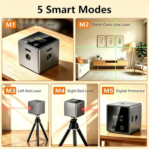 5-in-1 Digital Laser Level with Tripod, Magnetic Base & USB Rechargeable, Mini Angle Finder & Protractor, ±0.1° High Precision Cross Line Laser, Green/Red Beam for Picture Hanging,Tiling & DIY - color: Grey