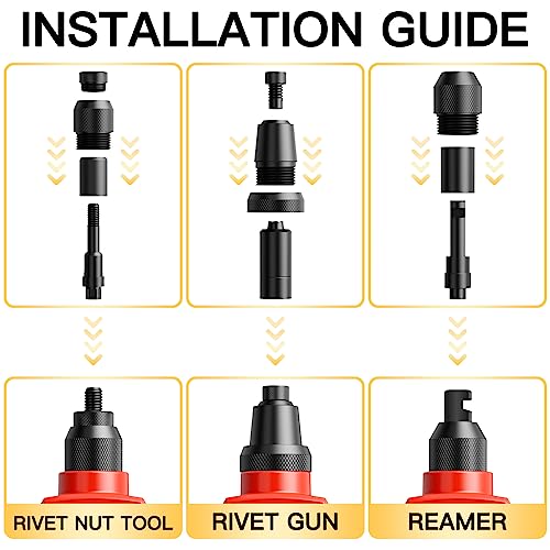WETOLS 3 in 1 Rivet Gun with 5 Rivet Heads, Rivet Nut Tool Kit, Reamer Set - size: 3 in 1 rivet nut tool