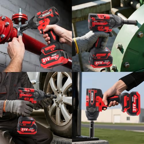 Cordless Impact Wrench 1/2 Inch, 1500 N.m/1106ft-lbs Brushless Impact Gun - color: Red With Battery