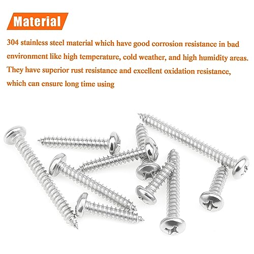 #12 x 3/4" 1" 1-1/4" 1-1/2" 2" Wood Screws Set, HELIFOUNER 51 Pieces Phillips Pan Head Self-Tapping Screws Assortment Kit, Phillips Pan Head Wood Screws, 304 Stainless Steel - size: #12