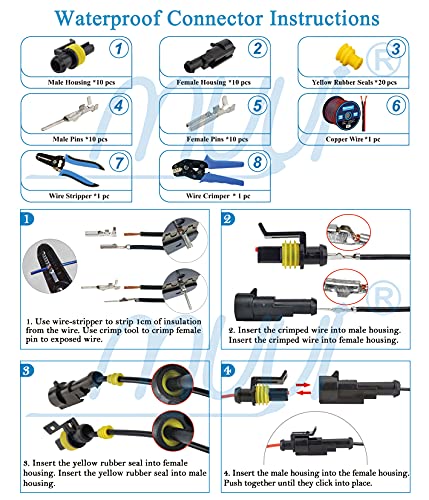 MUYI 10 Kits 1 Pin Way Electrical Connectors for 20-16 AWG Wire Cable 10A - style: 1pin connector(10 sets)