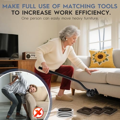Furniture Lifter Tool + 8-Pack of 4.72" Furniture Sliders for Hardwood Floors and Carpet, Save 80% Effort, Move Heavy Furniture Easily, Reusable Moving Pads, Floor Protectors for Carpet - style: 24 IN Lifter Tool & 8 Sliders
