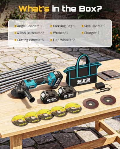 SEESII Cordless Angle Grinder 4-1/2 Inch, 10000RPM Brushless Motor