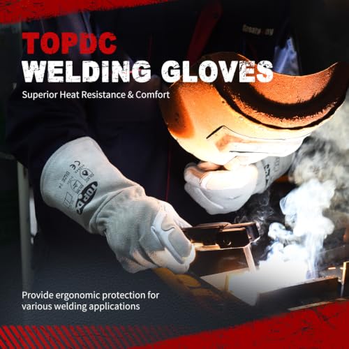 TOPDC Goatskin TIG Welding Gloves 14 Inch Large, Split Cowhide Back - color: 14 Inch Goat Grain-large