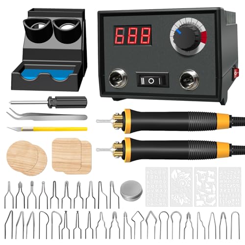 FIRElood Wood Burning Tool, Wood Burner kit Pen 25~750℃, Wood Burning kit with Digital Thermometer Temperature Adjustable Temperature, 2 pyrographic Wood Burning pens, 30 Wood Burning Pen Tips - color: Lh40-2-new