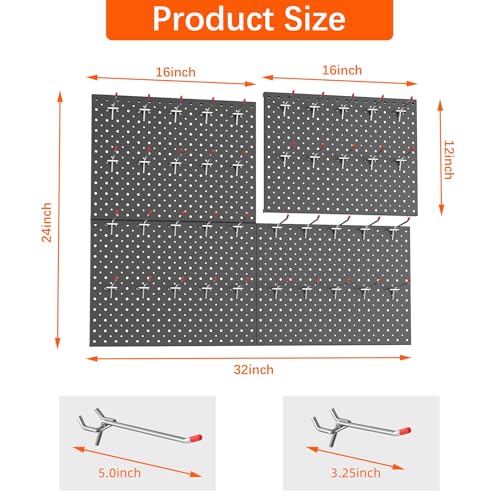TORACK Metal Pegboard Panels and Hooks, Tool Organizer Peg Board, Black - color: Black