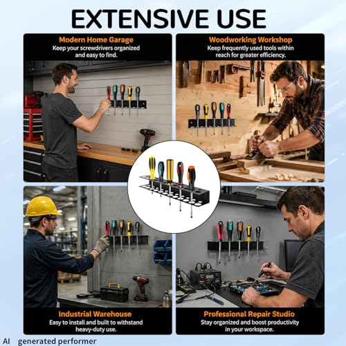 15.7" Screwdriver Holder Organizer, Wall Mounted Durable Tool Storage Rack with 23 Holes for Screw Drivers, Ideal for Garage Workshop and Home Use, Black