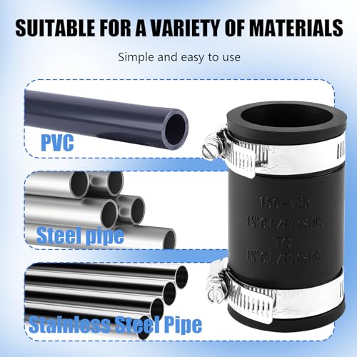 1 1/4" Flexible Pvc Pipe Coupling with Stainless Steel Clamp, Flexible Fitting for Connecting Cast Iron, Plastic and Copper Pipes, for Sewer and Drain Connections(Black) - size: 1 1/4"