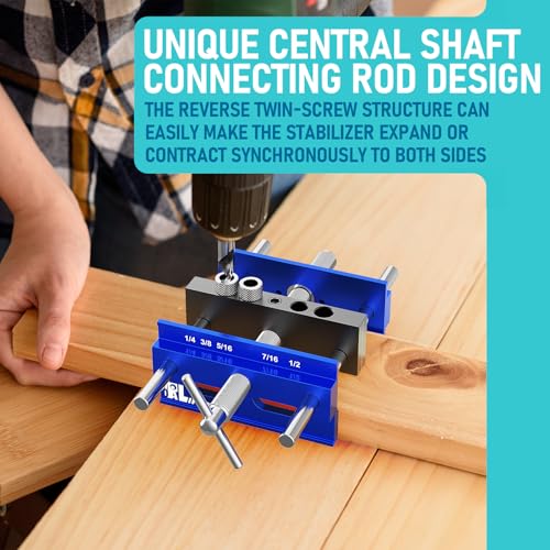 Upgraded 6.7 inch Self Centering Doweling Jig Kit, Drill Jig For Straight Holes Biscuit Joiner Set With 6 Drill Guide Bushings, Adjustable Width Drilling Guide Tool Accessory Jigs (Blue) - size: Large