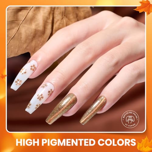 Beetles Autumn Aura Gel Polish Set, 23Pcs Fall Nails Gel Orange Burgundy | Brown Yellow Gel Polish Red Cat Eye & Glitter Soak Off UV LED Needed Manicure with Base Glossy Matte Top Coat - color: A - Mixed Finishes | Autumn Aura